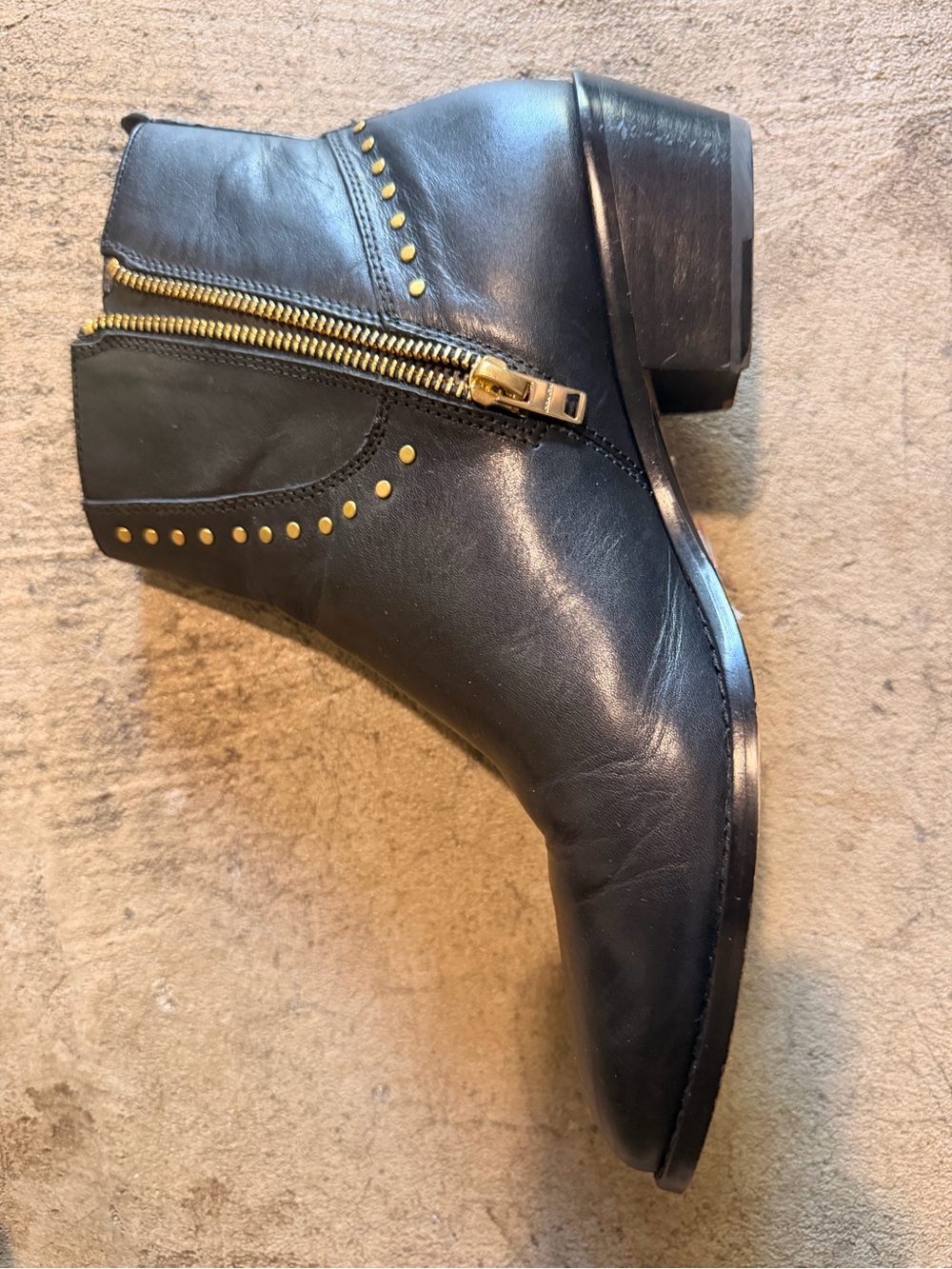 Coach Black Leather Ankle Boots with Gold Stud Accents - Picture 14 of 14
